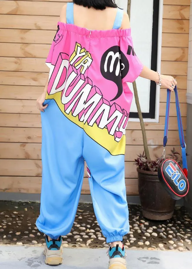 2019 new wave spoof cartoon print one word loose jumpsuit