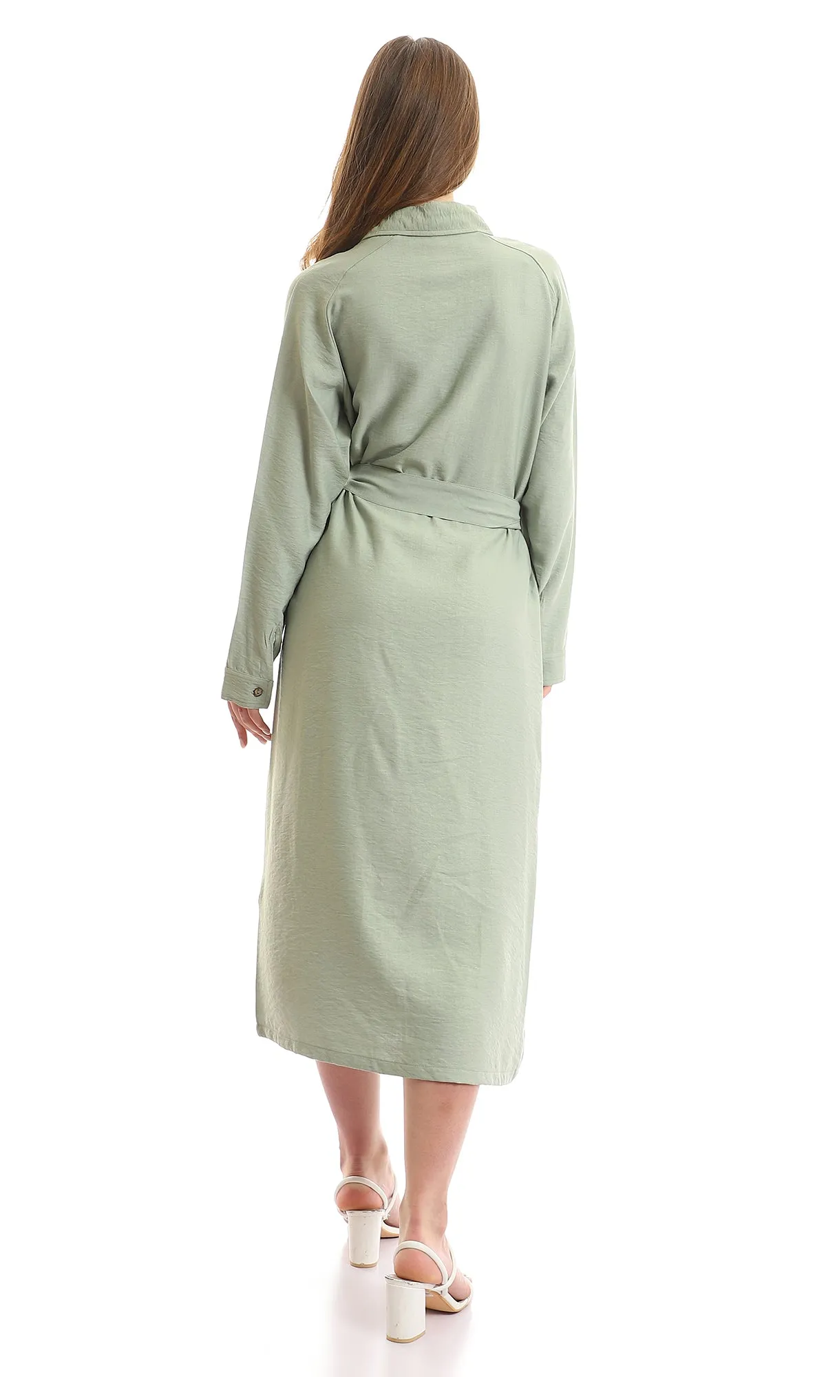 97580 Hidden Buttons Long Sleeves Dark Mint Maxi Dress