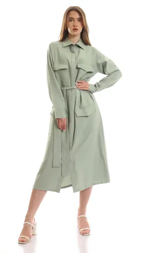 97580 Hidden Buttons Long Sleeves Dark Mint Maxi Dress