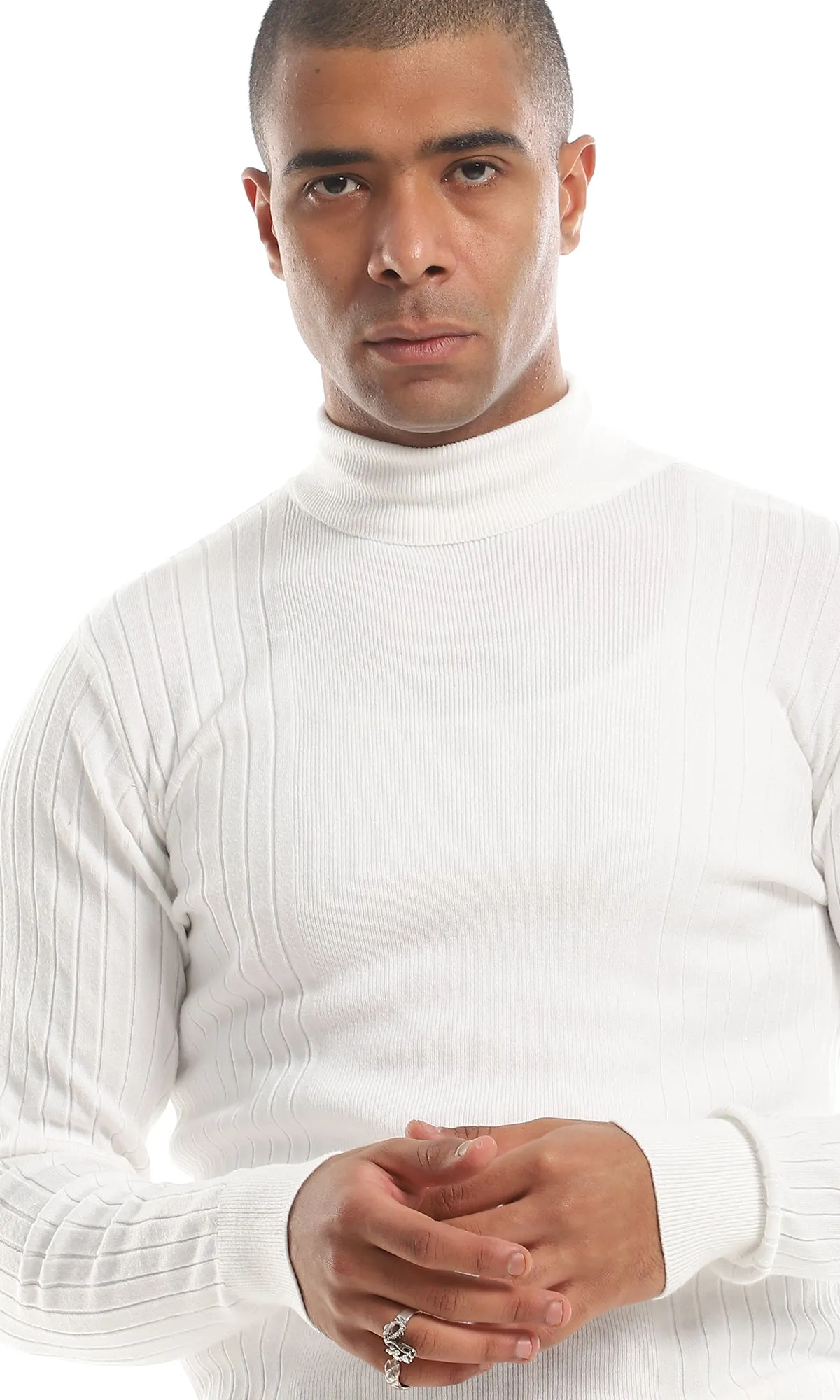 98427 Turtle Neck Ribbed Slip On Pullover - White