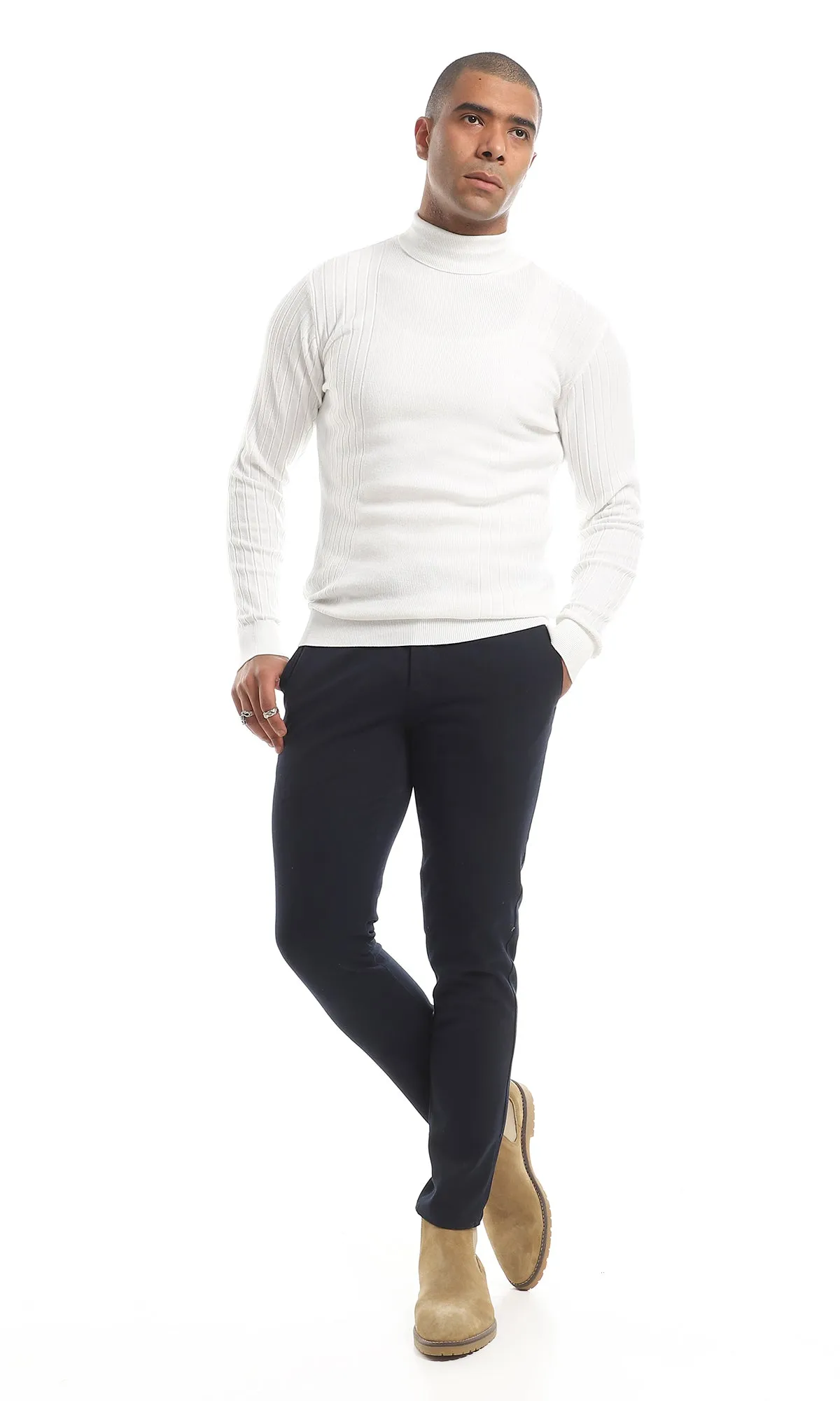 98427 Turtle Neck Ribbed Slip On Pullover - White