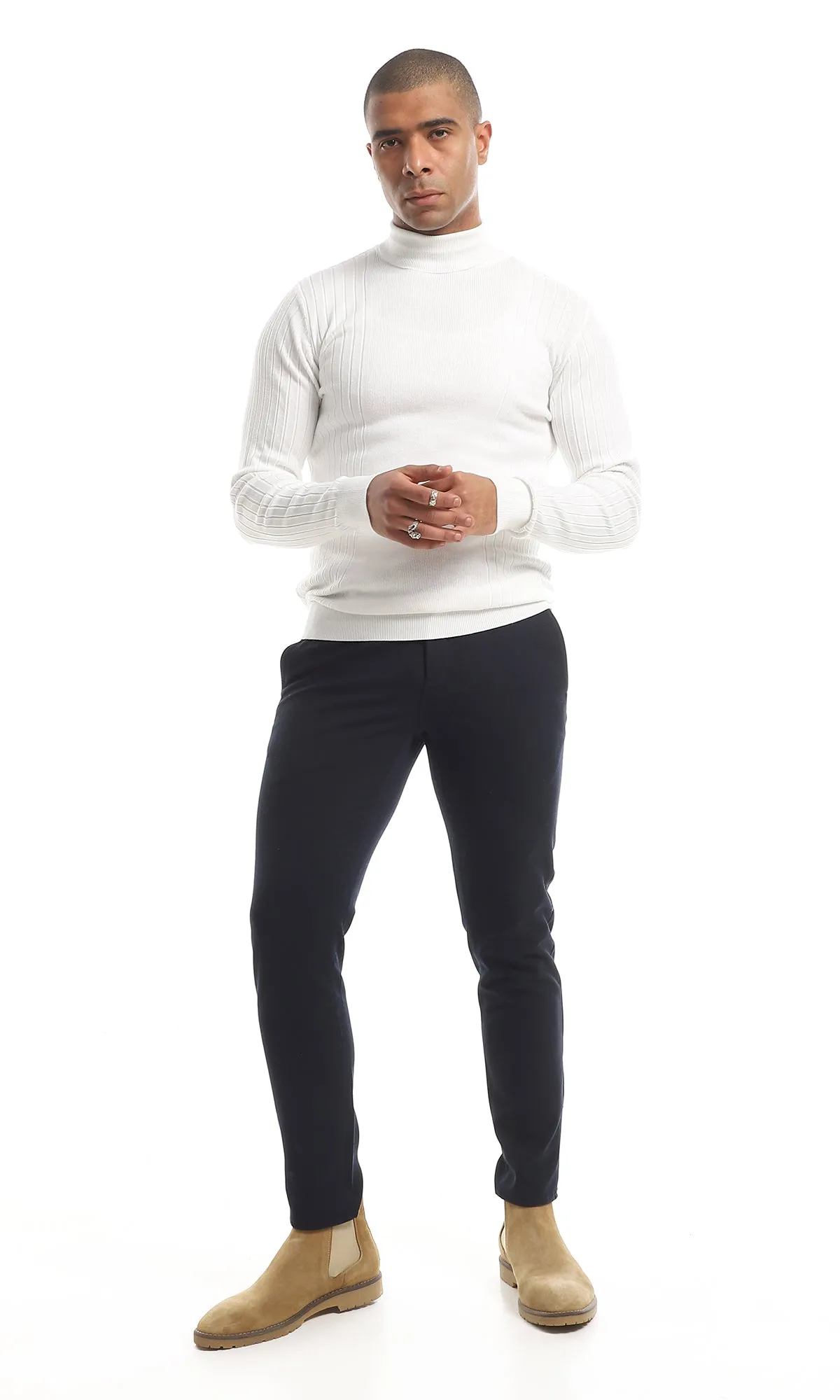 98427 Turtle Neck Ribbed Slip On Pullover - White