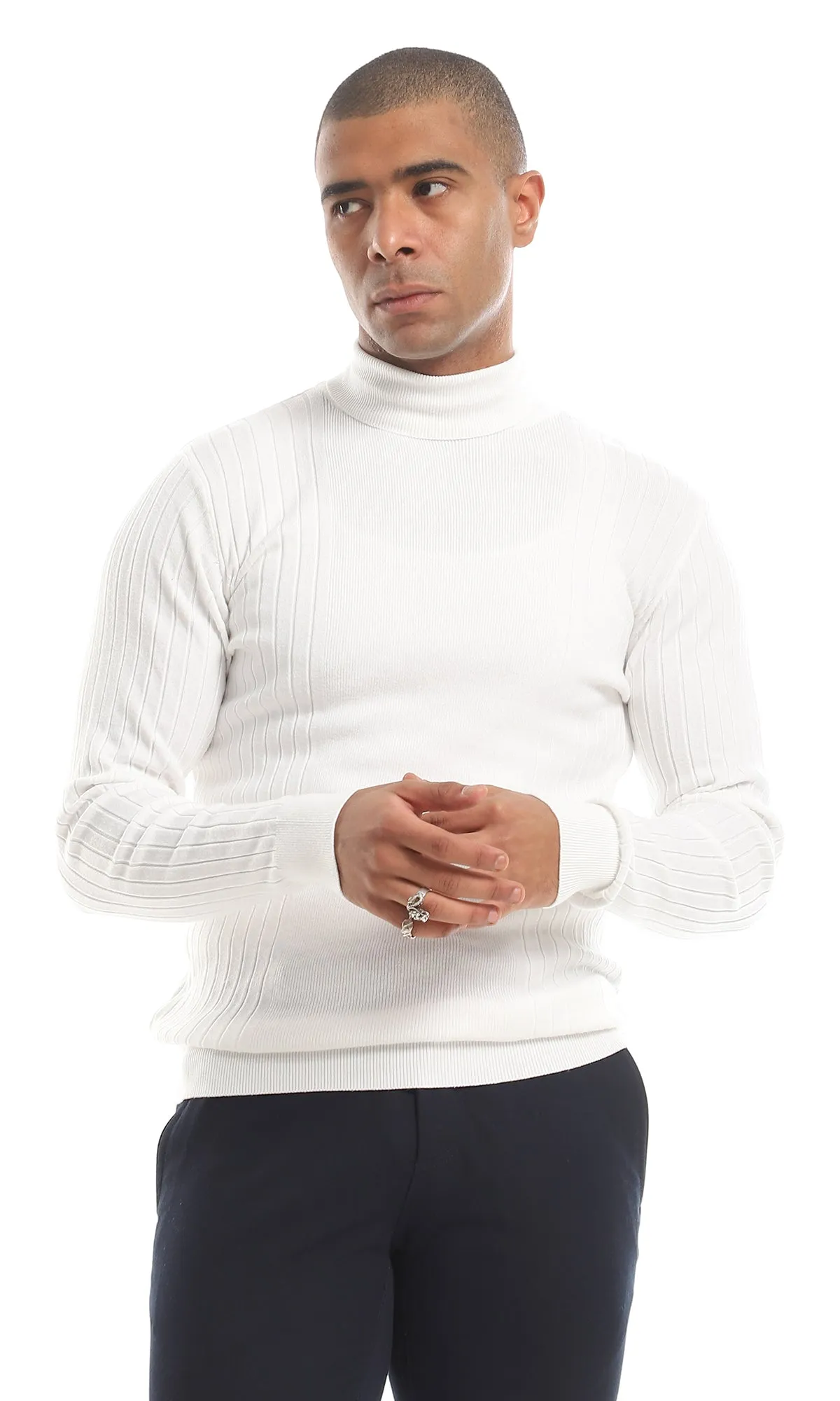 98427 Turtle Neck Ribbed Slip On Pullover - White