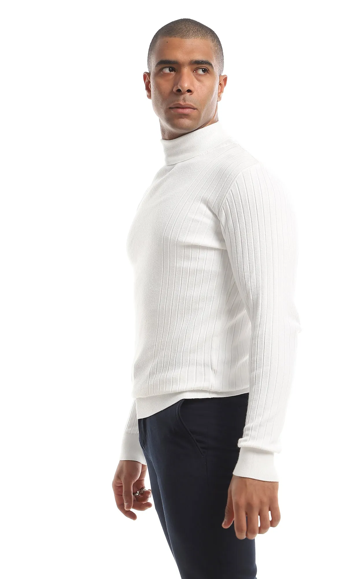 98427 Turtle Neck Ribbed Slip On Pullover - White