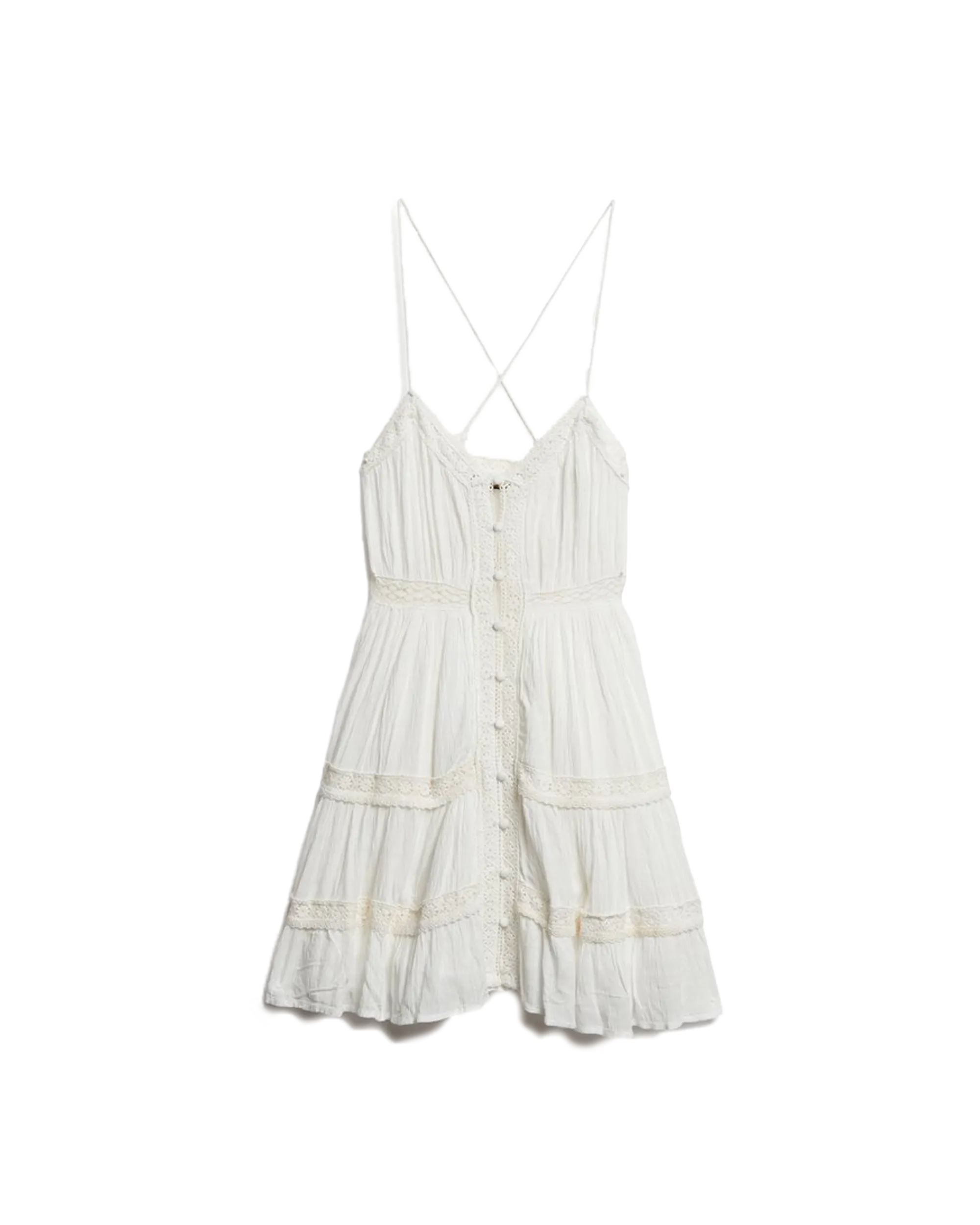 Alana Lace Trim Cami Dress in Off White