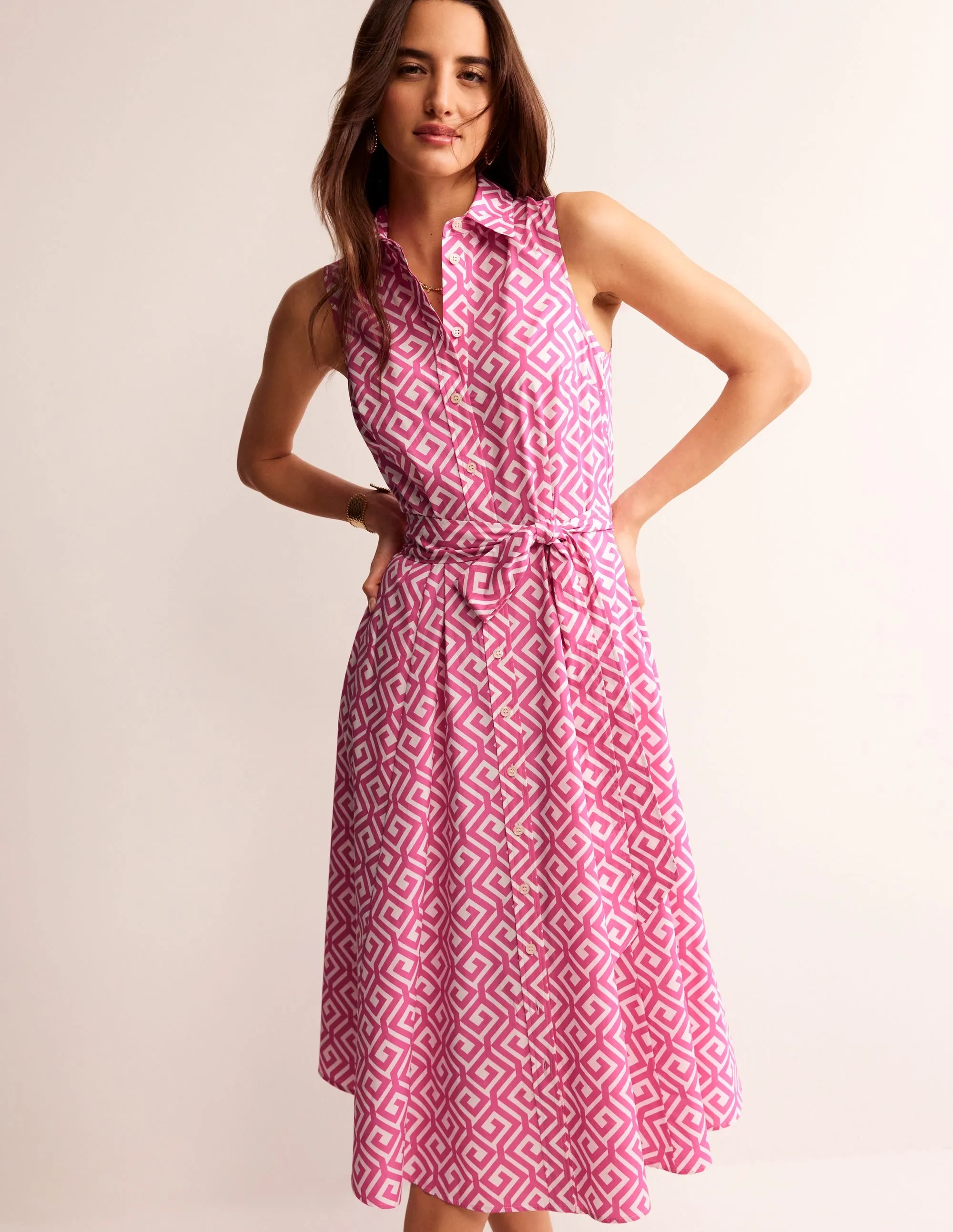 Amy Sleeveless Shirt Dress-Pink Power, Maze