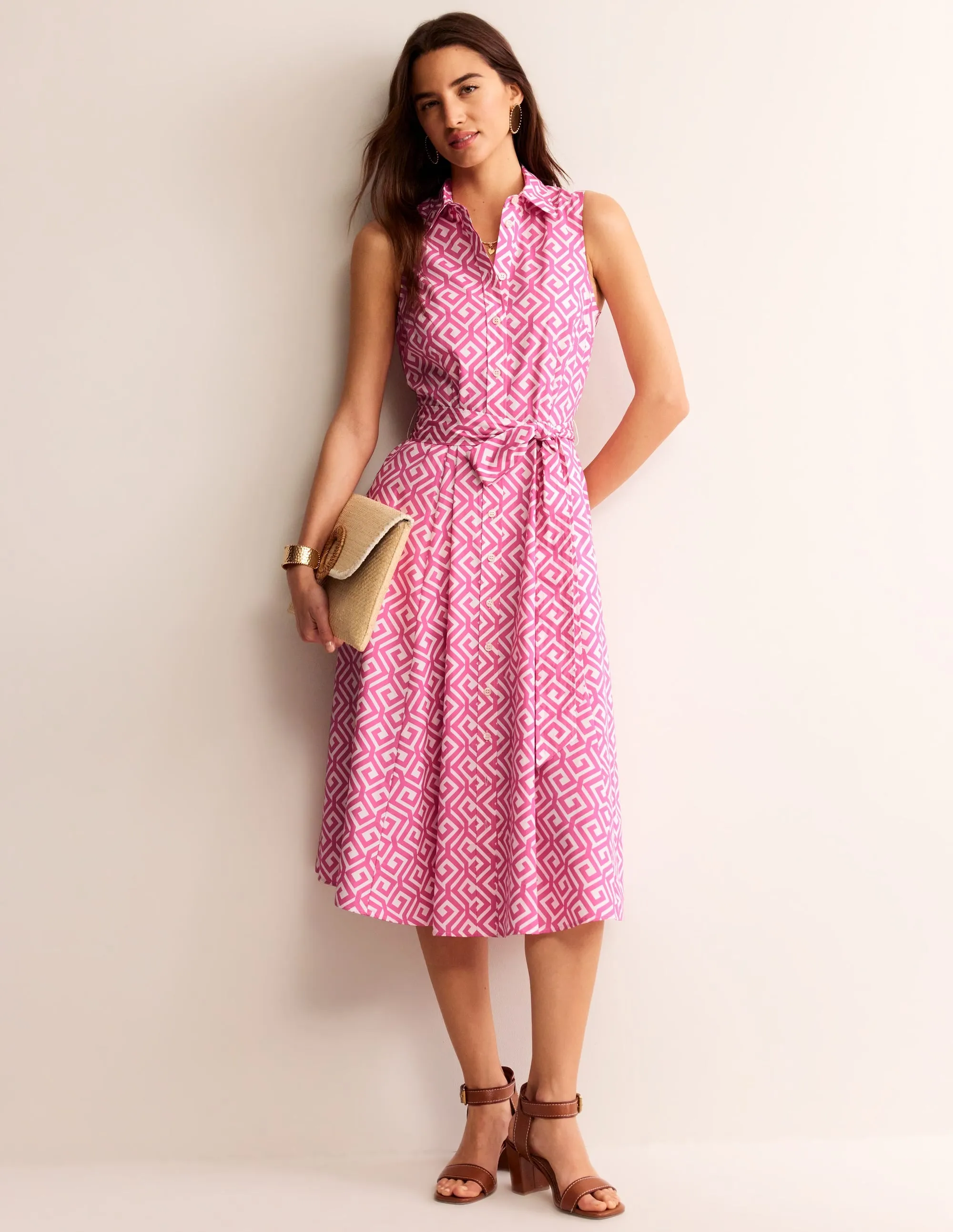 Amy Sleeveless Shirt Dress-Pink Power, Maze