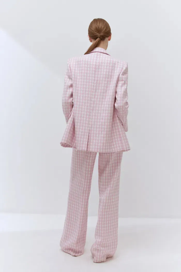 Aster Pearl Button Blazer in Plaid Twill