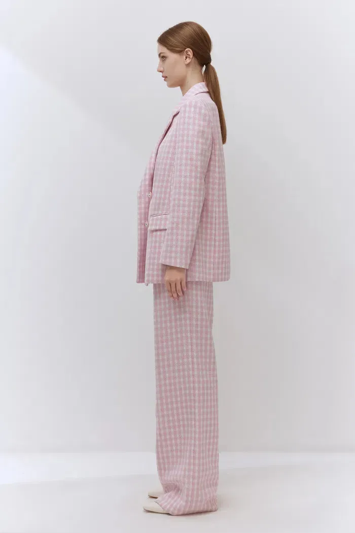 Aster Pearl Button Blazer in Plaid Twill