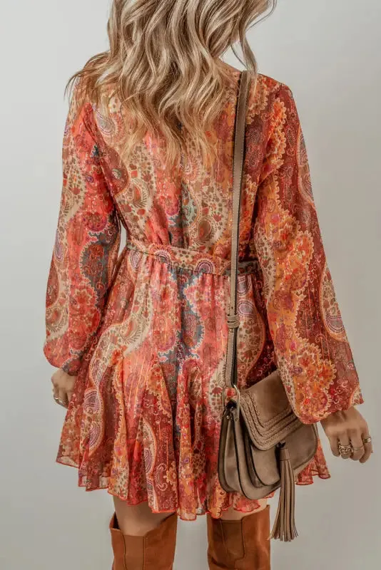 Autumn Elegance Paisley Mini Dress