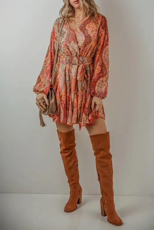 Autumn Elegance Paisley Mini Dress