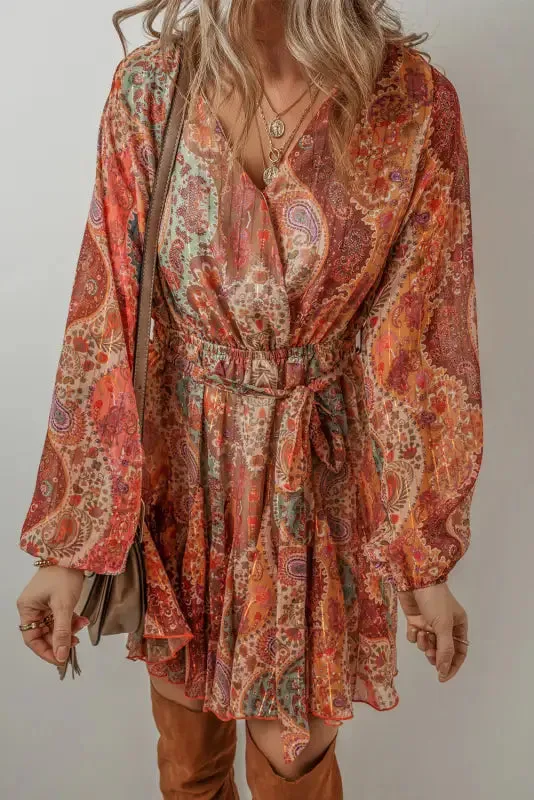 Autumn Elegance Paisley Mini Dress