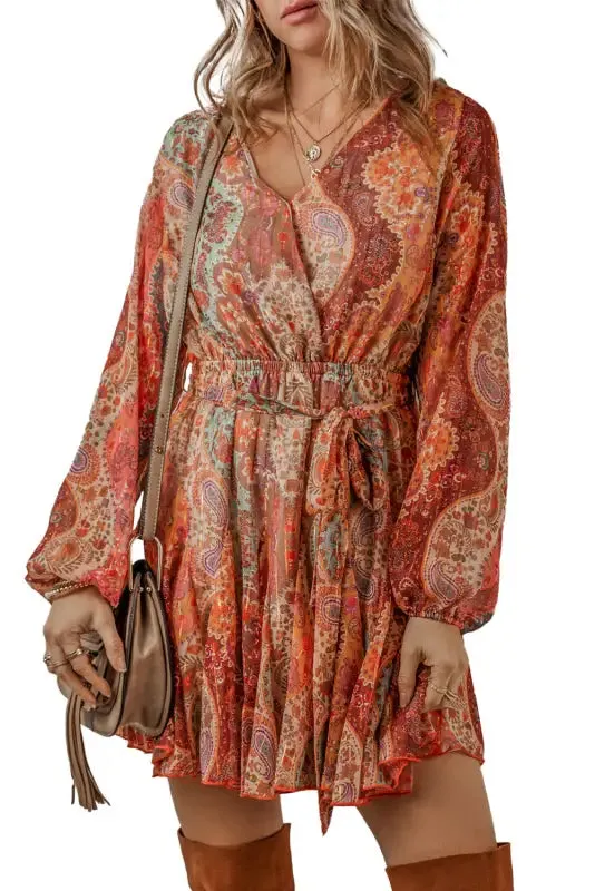 Autumn Elegance Paisley Mini Dress