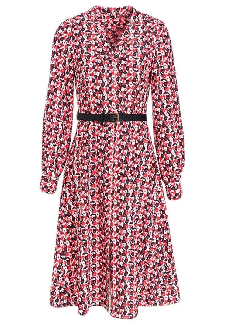 Autumn V-neck Vintage Floral Print Midi Dress