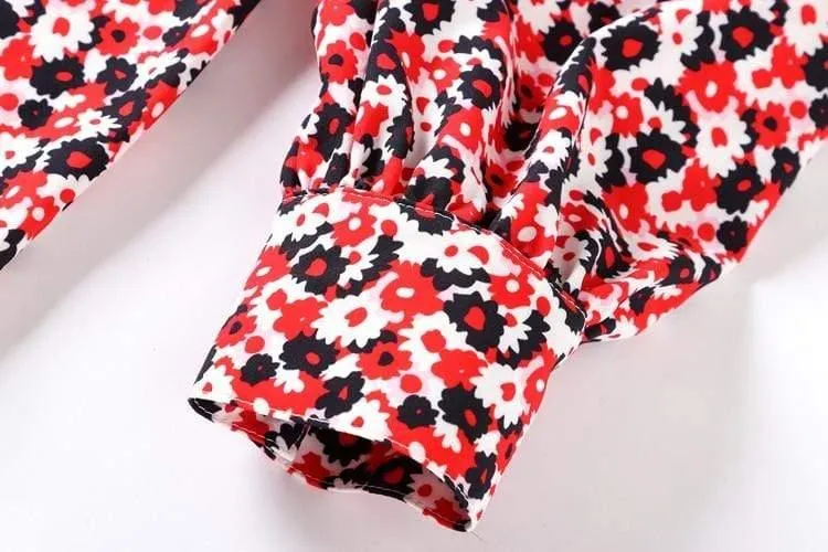 Autumn V-neck Vintage Floral Print Midi Dress