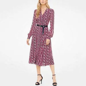 Autumn V-neck Vintage Floral Print Midi Dress