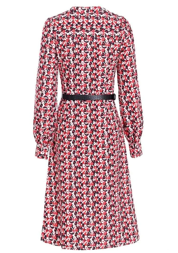 Autumn V-neck Vintage Floral Print Midi Dress