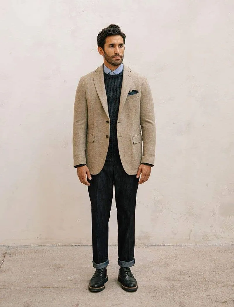 Beige Twill Lambswool Blazer