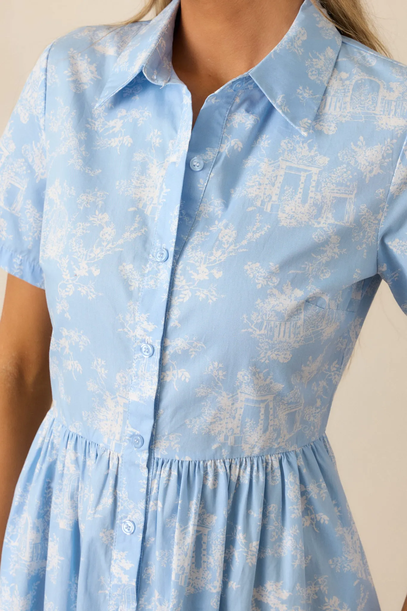 Believe It Cotton Light Blue Toile Midi Dress