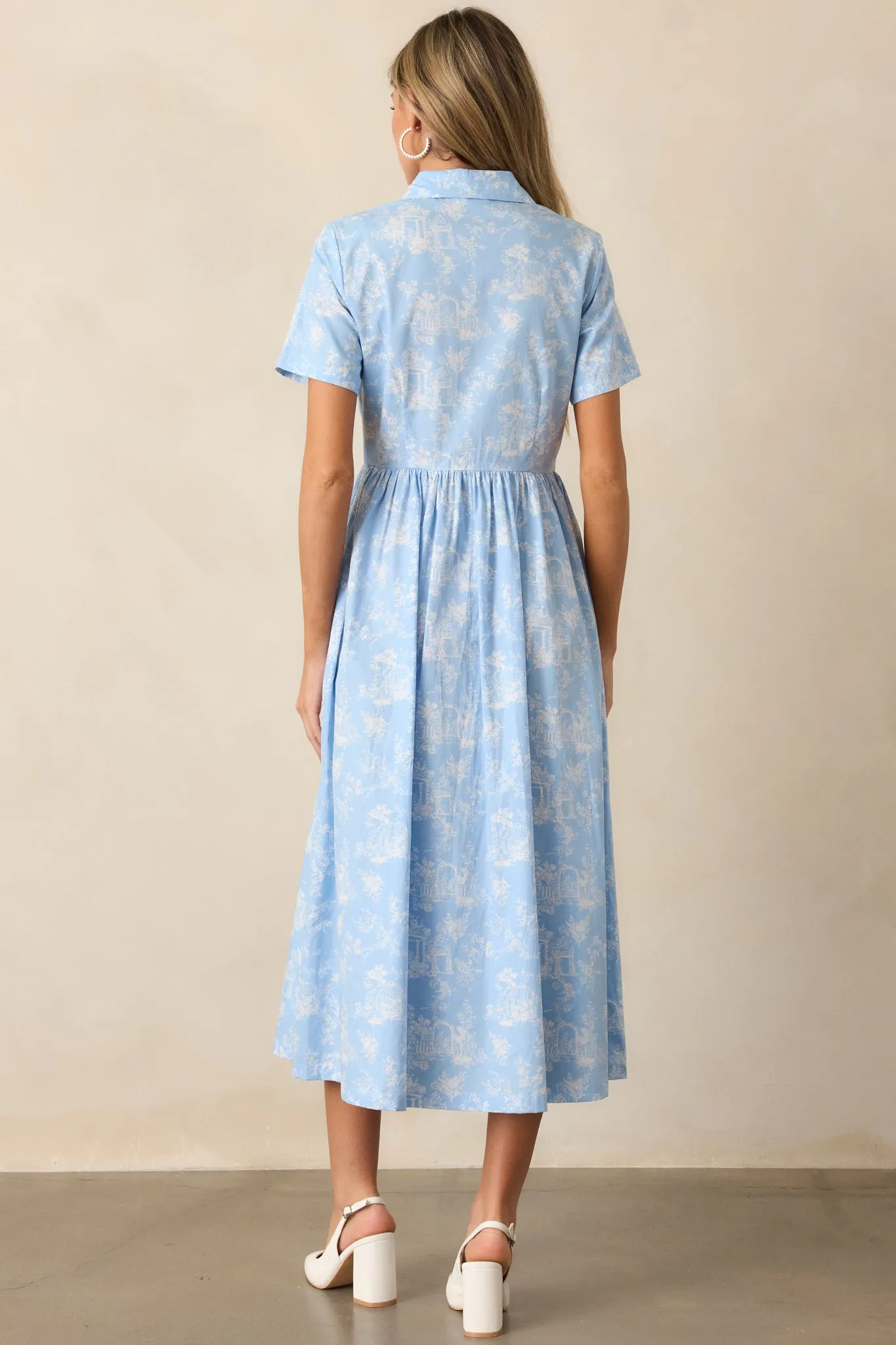 Believe It Cotton Light Blue Toile Midi Dress