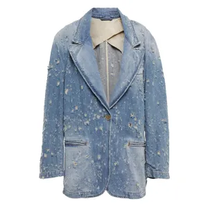 Bleach Washed Distressed Denim Blazer