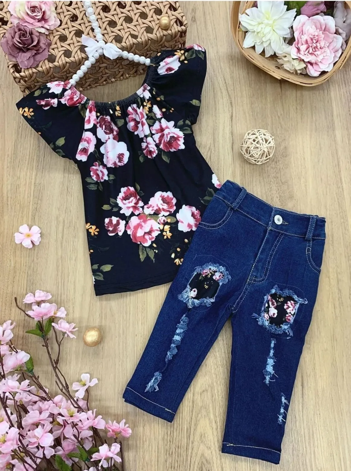 Bloom In The Dark Patched Denim Set