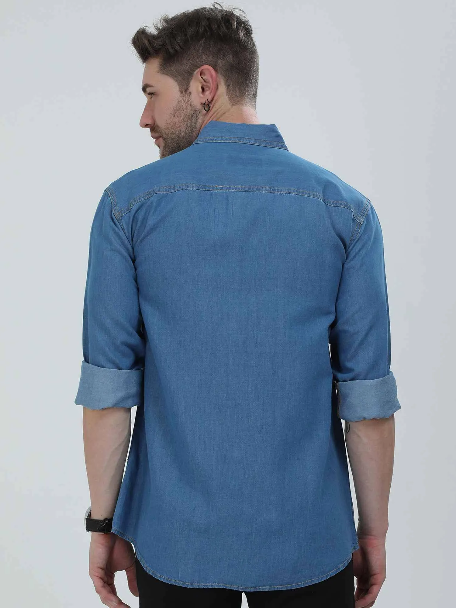 Blue Denim Single Pocket Full Sleeve Shirt