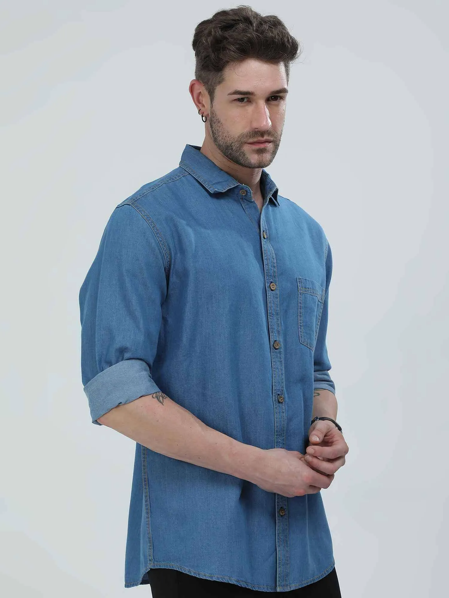 Blue Denim Single Pocket Full Sleeve Shirt