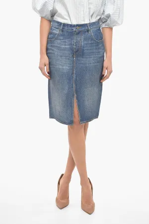 Bottega Veneta Crepe Denim Effect Mni Skirt with Front Slit