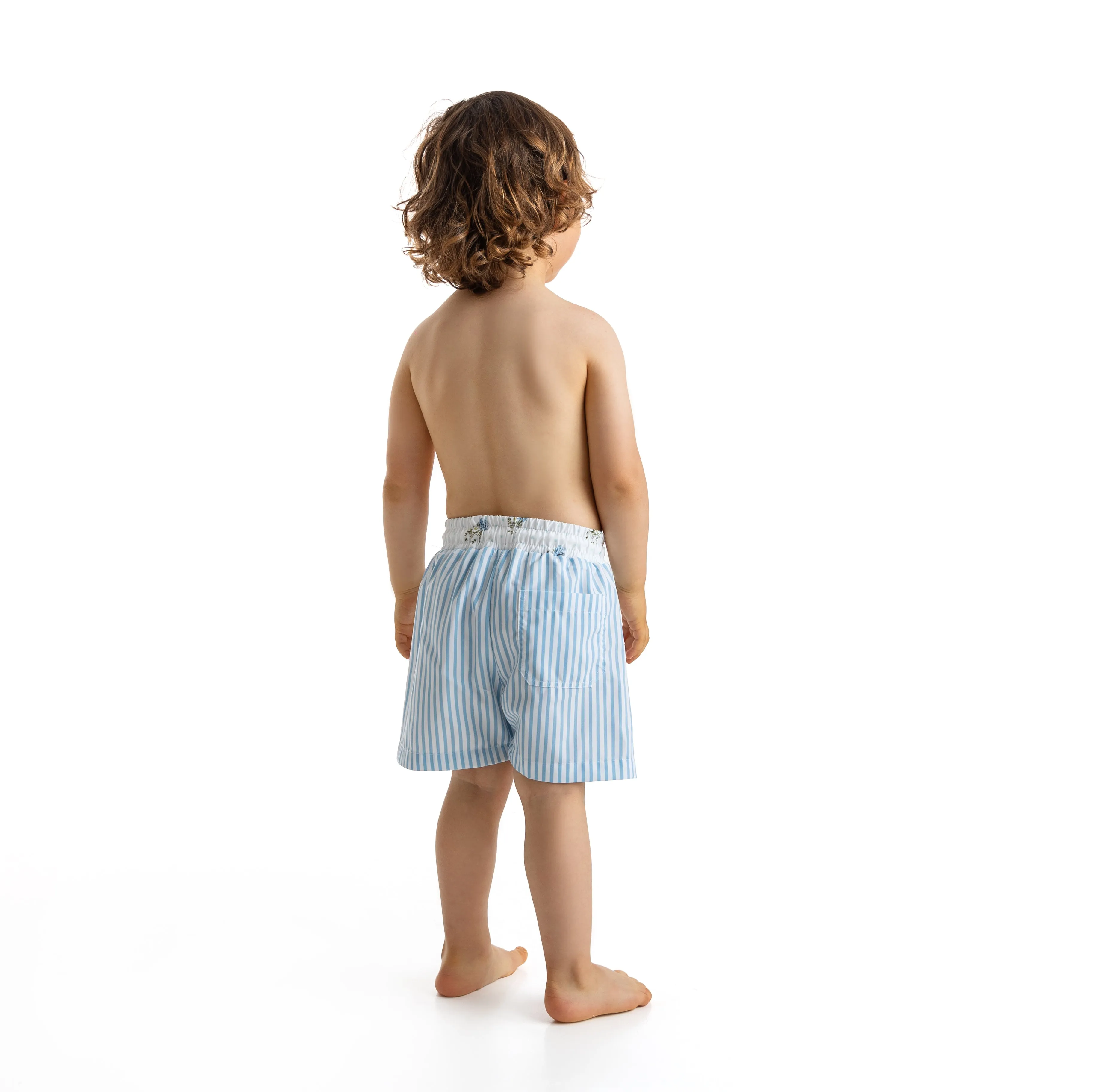 Boy's Striped Swim Trunks with Flowers