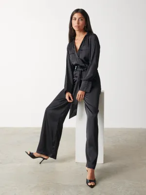 Carmen Satin Jumpsuit - Black