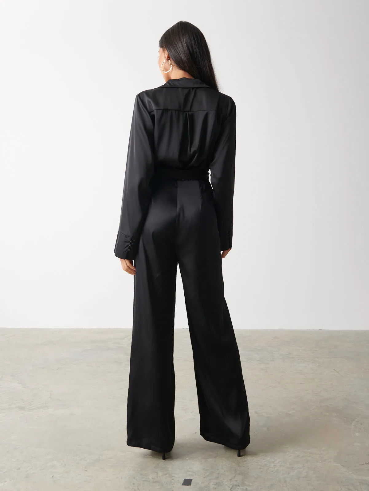 Carmen Satin Jumpsuit - Black