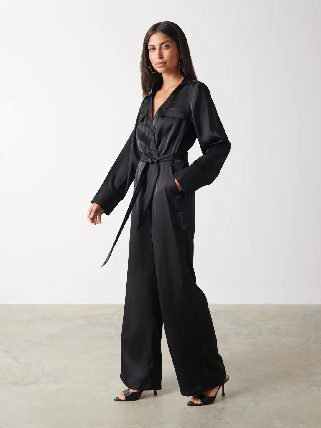 Carmen Satin Jumpsuit - Black