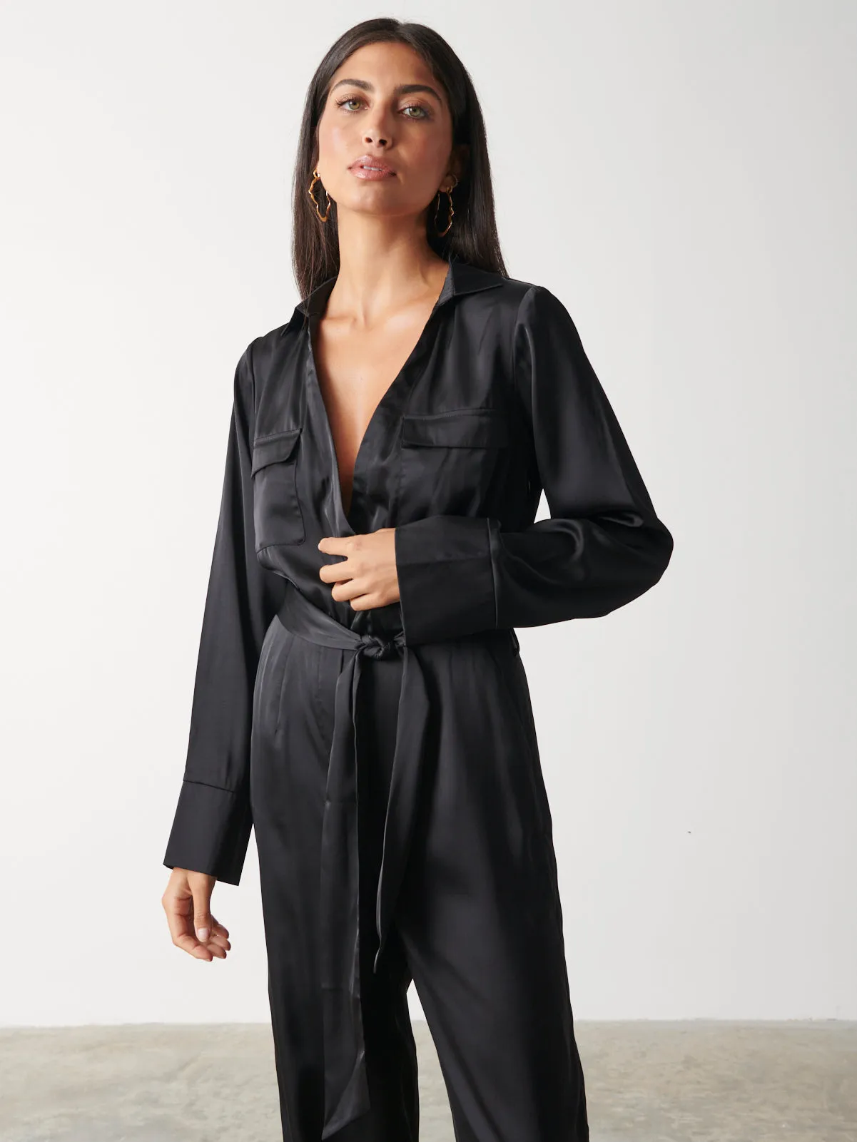 Carmen Satin Jumpsuit - Black