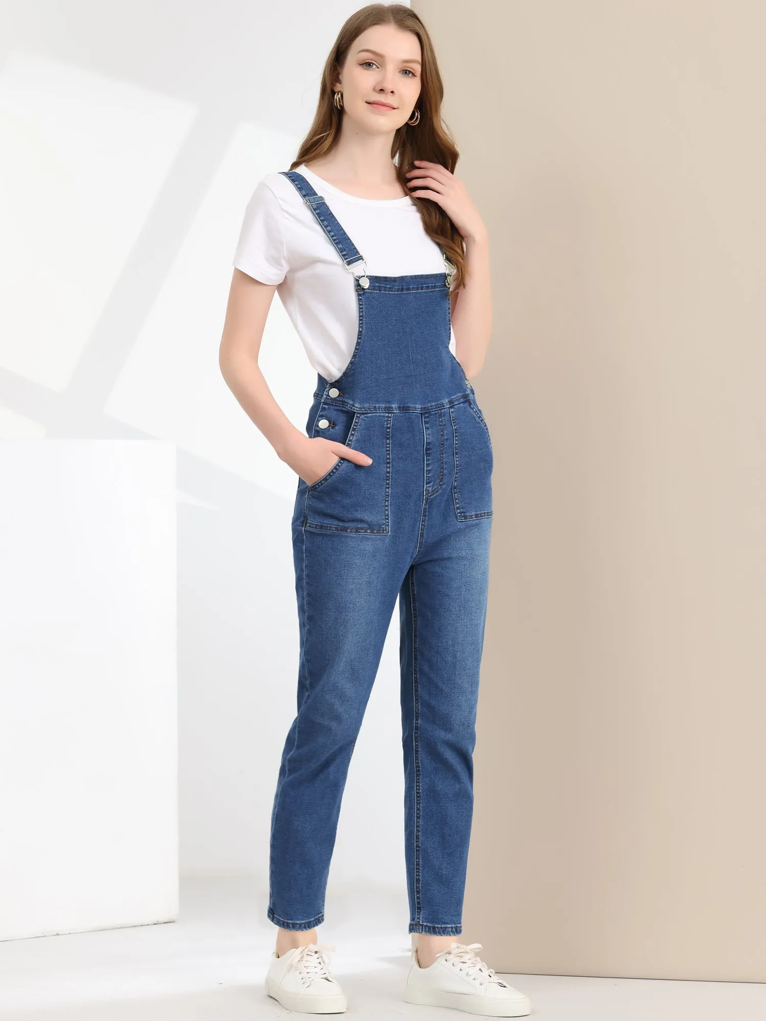 Casual Adjustable Denim Bib Long Overalls Jeans Pants Jumpsuits