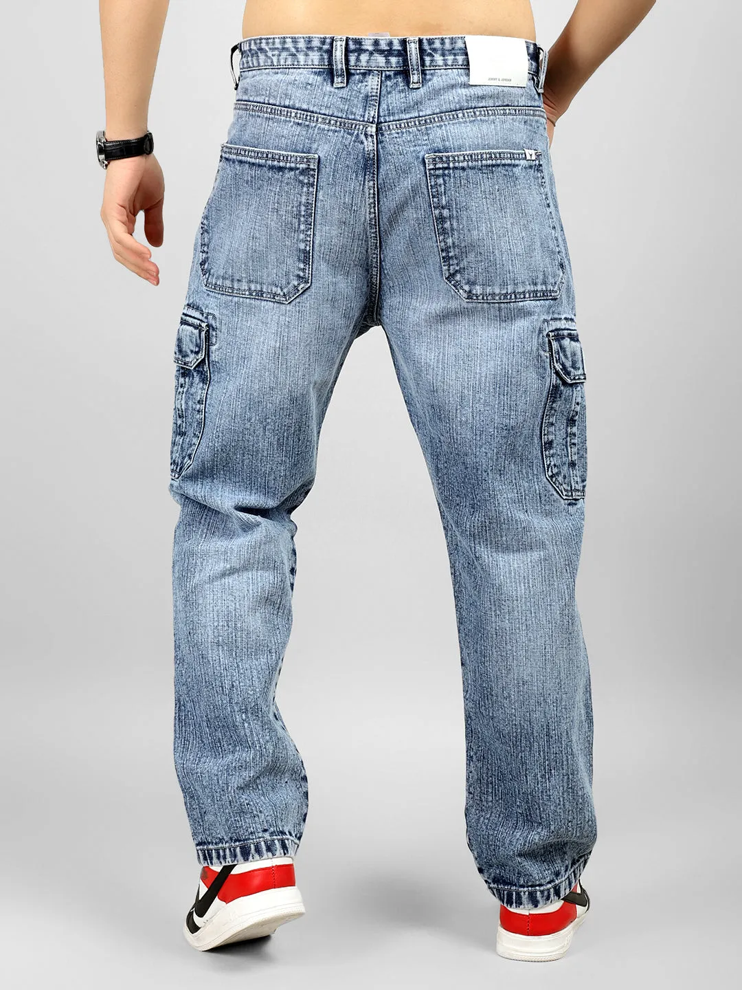 Caventor Light Blue Baggy Fit Denim Cargo