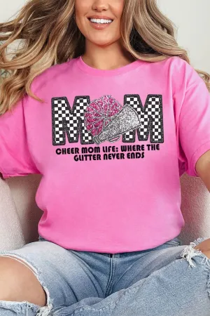 Checkered Cheer Mom Life Short Sleeve Relaxed Fit T-Shirt