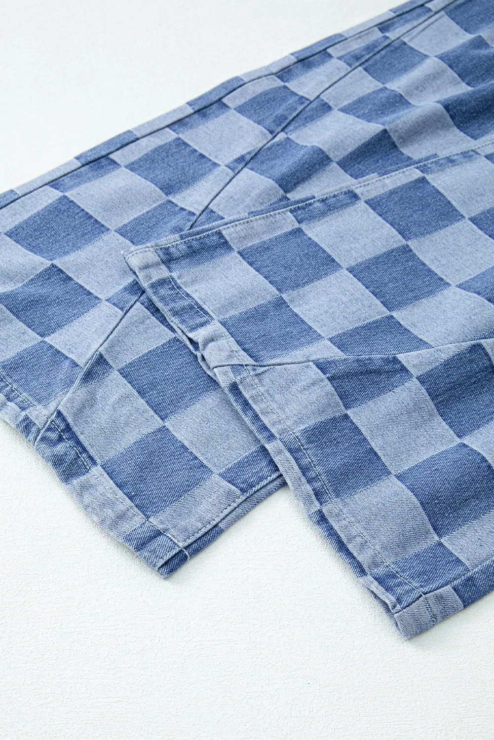 Checkered Denim Wide Leg Jeans