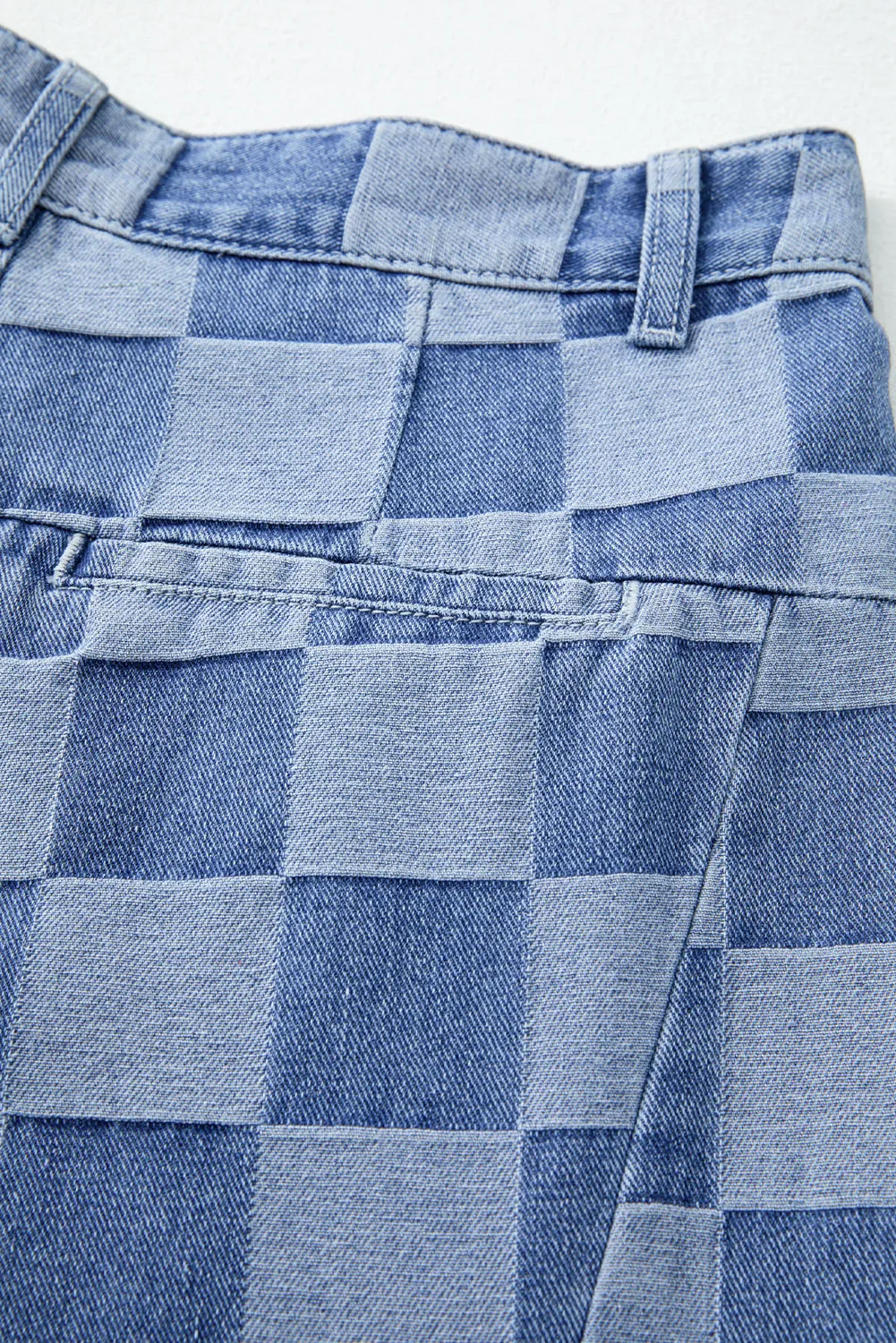 Checkered Denim Wide Leg Jeans