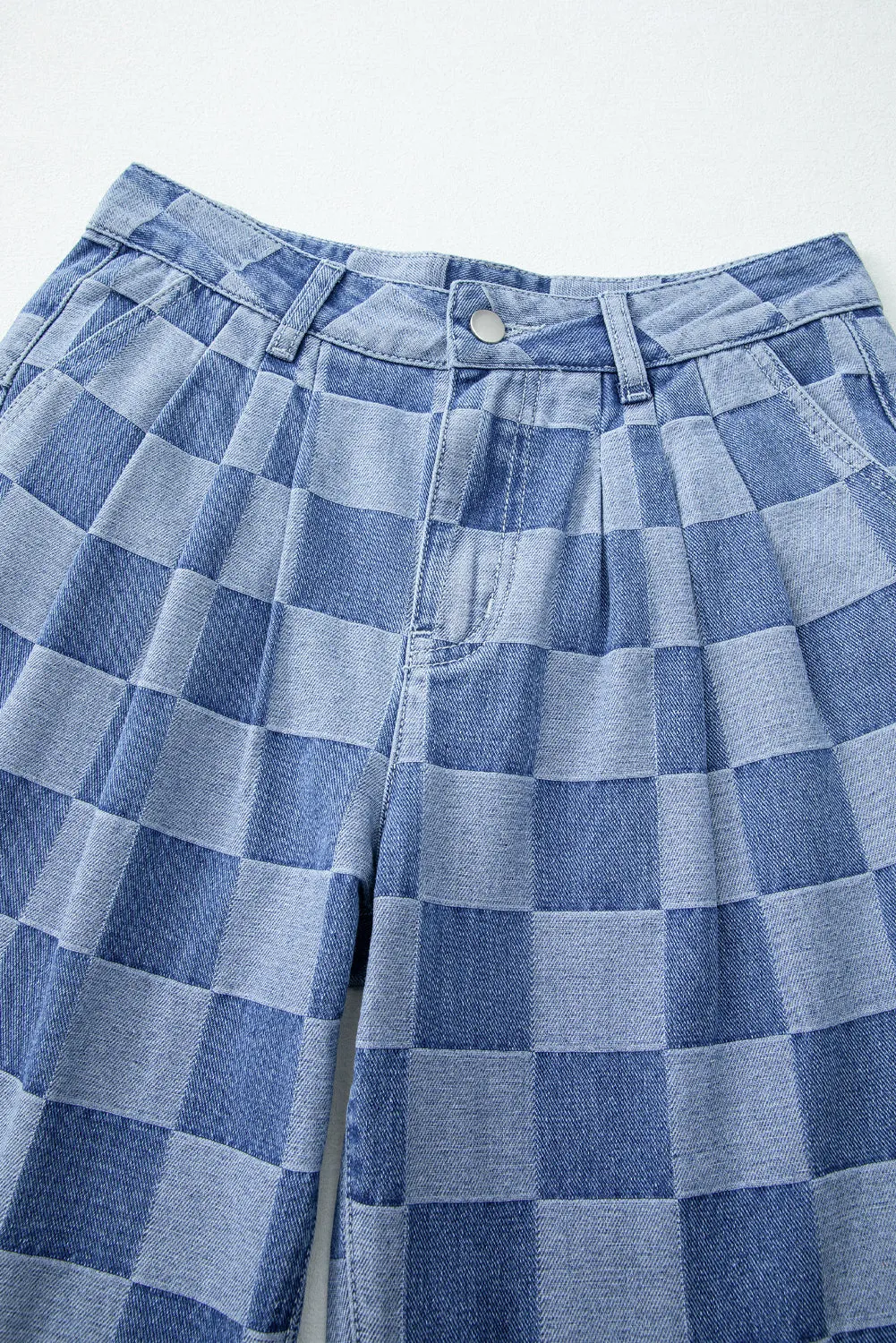 Checkered Denim Wide Leg Jeans