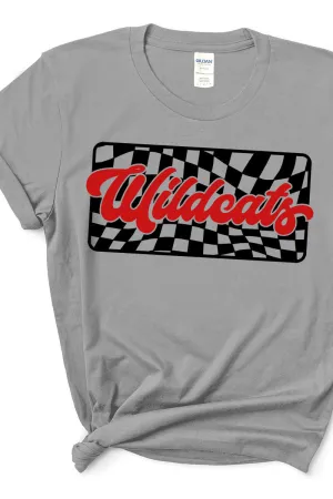 Checkered Wildcats Red Sleeve Relaxed Fit T-Shirt