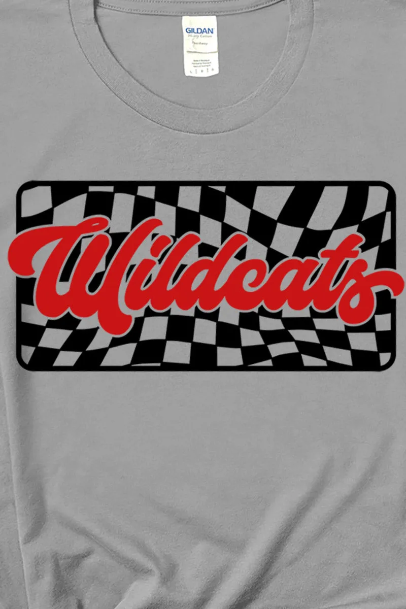 Checkered Wildcats Red Sleeve Relaxed Fit T-Shirt