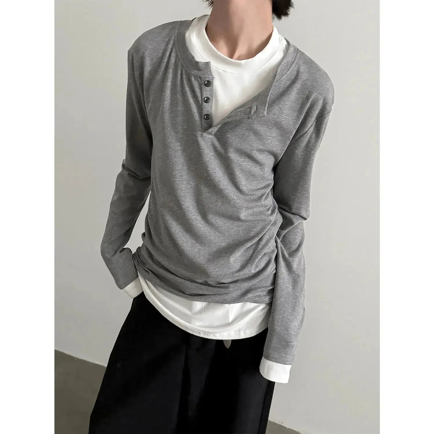 Chicmy- Long-Sleeve Henley Layered Pullover