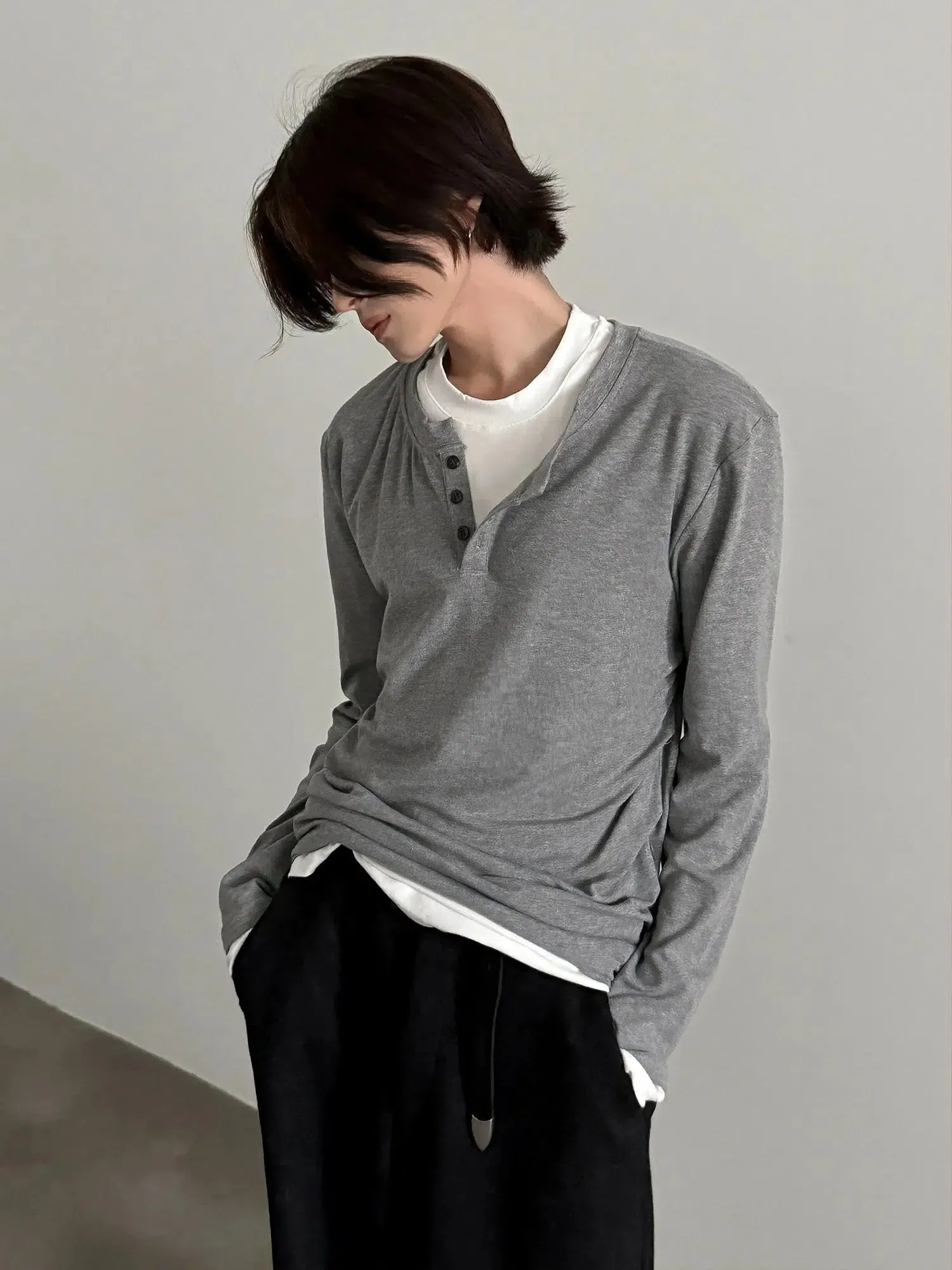 Chicmy- Long-Sleeve Henley Layered Pullover