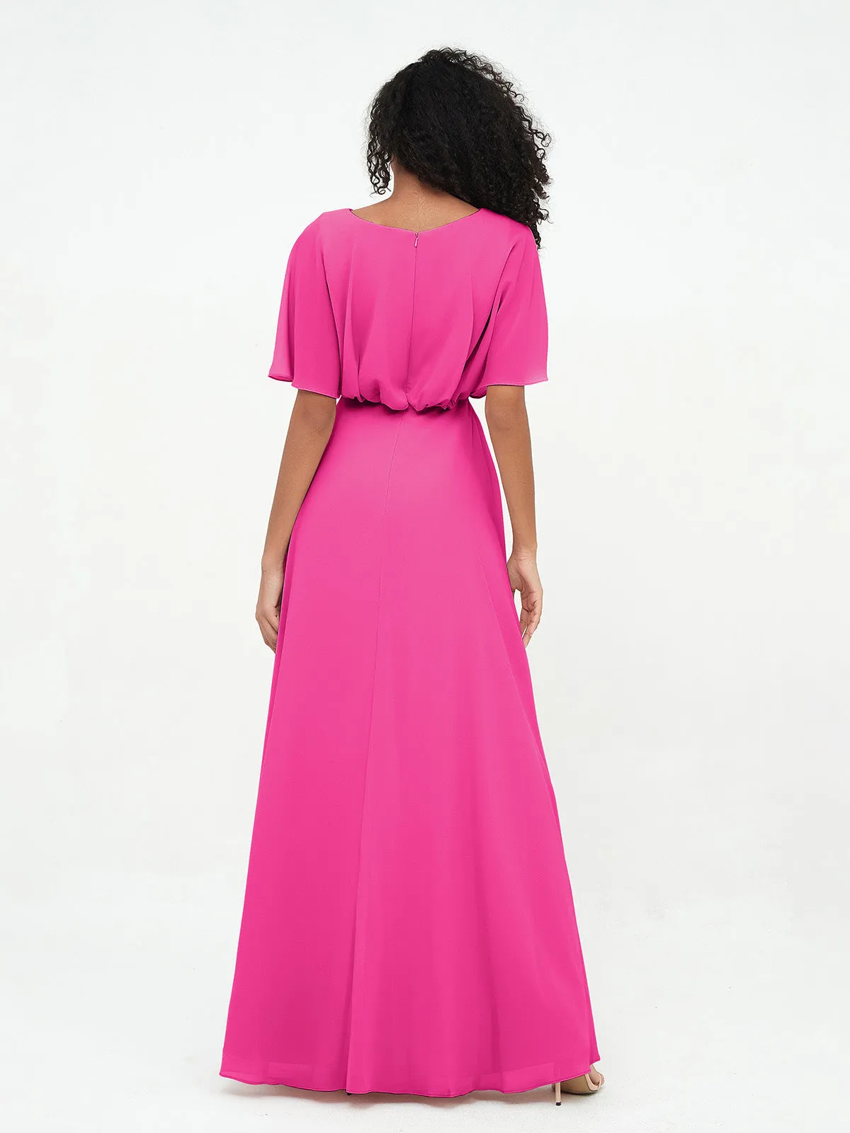 Chiffon Full Length Bridesmaid Dresses with Wrap Fuchsia Plus Size