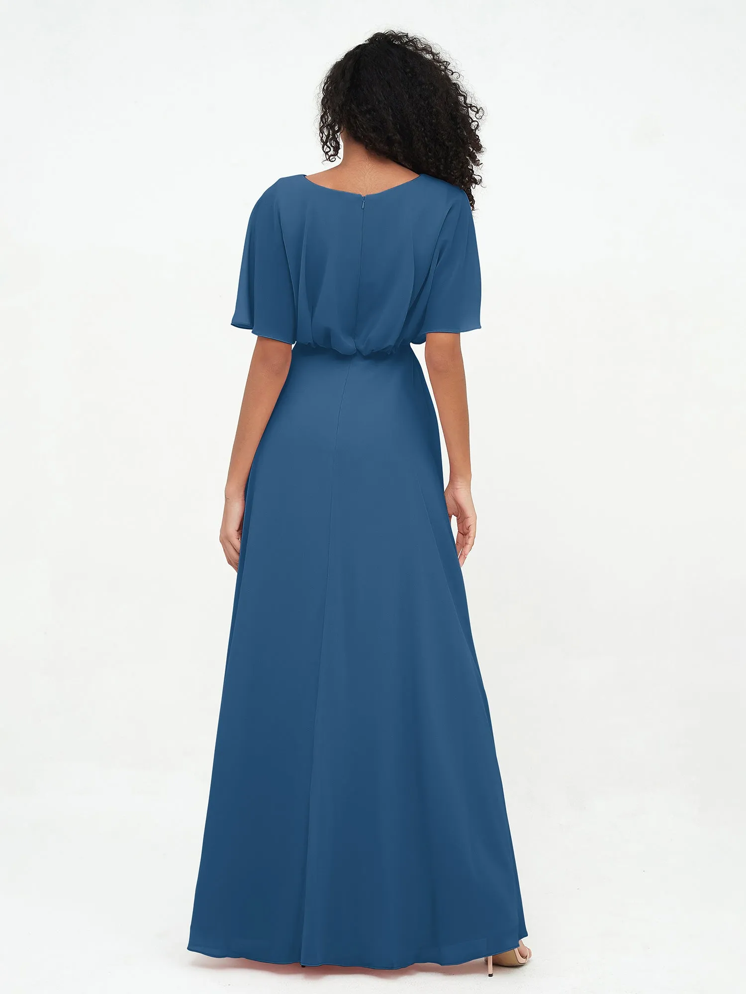 Chiffon Full Length Bridesmaid Dresses with Wrap Ink Blue Plus Size