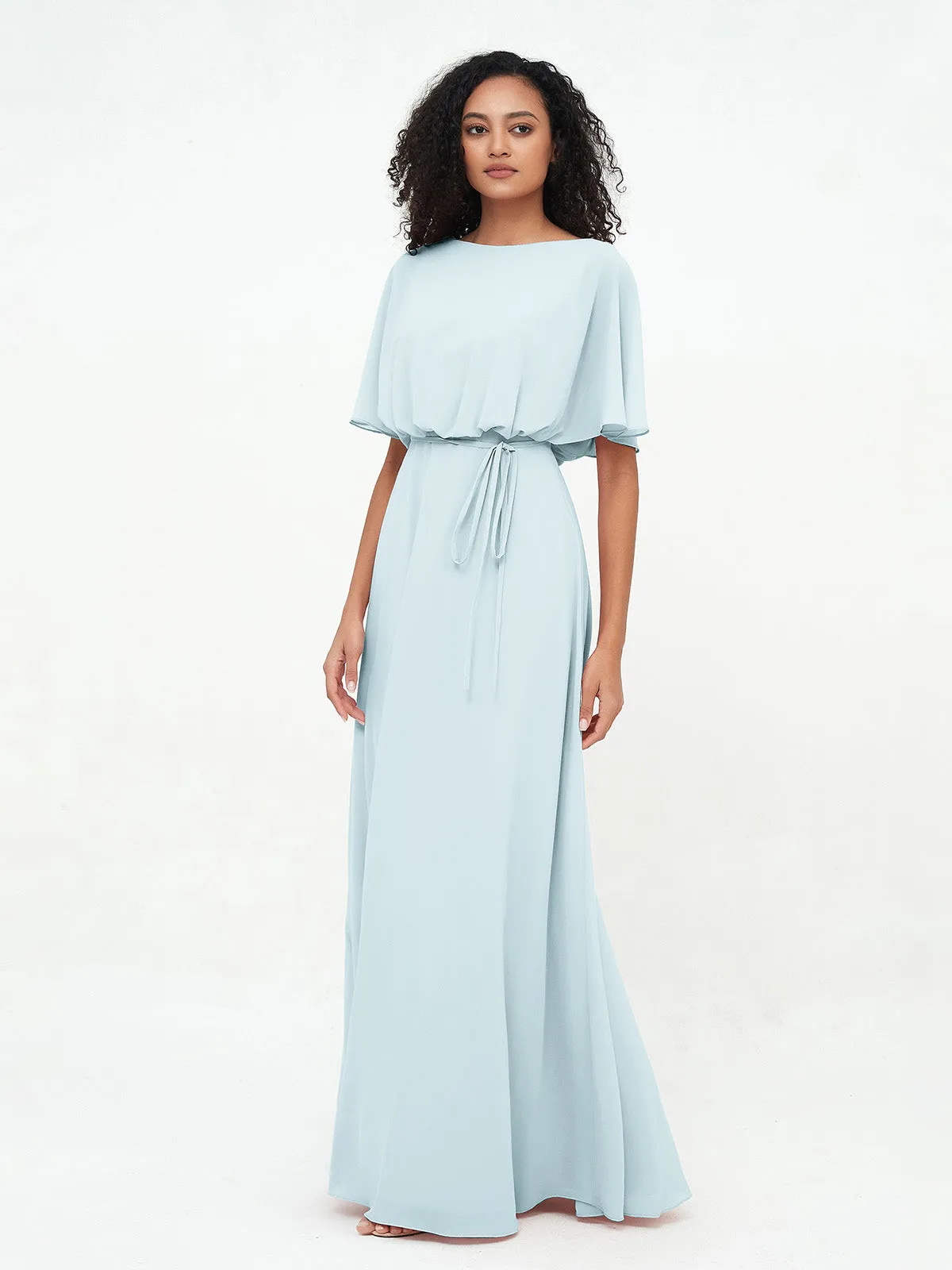 Chiffon Full Length Bridesmaid Dresses with Wrap Mist