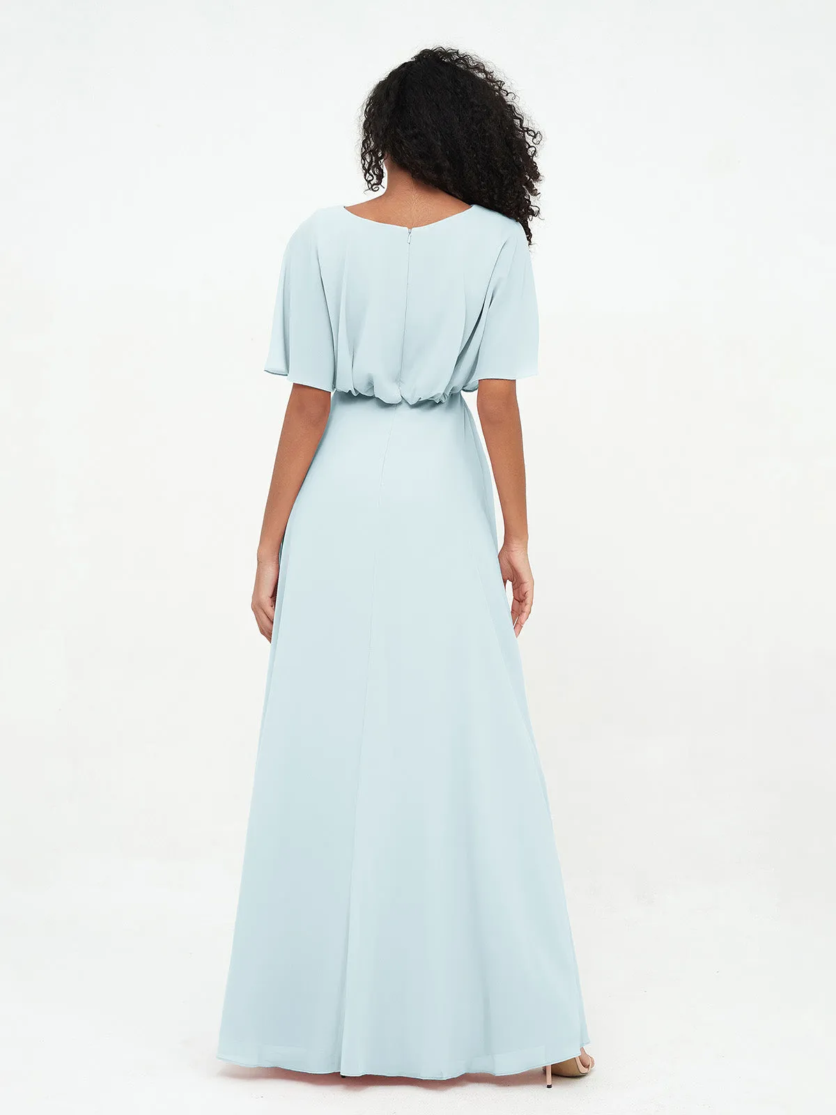 Chiffon Full Length Bridesmaid Dresses with Wrap Mist