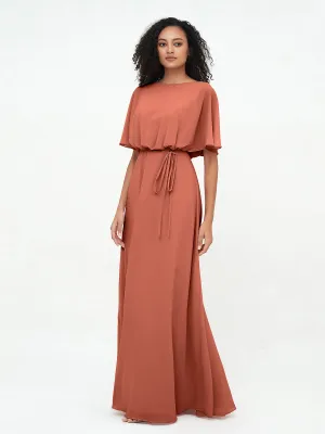 Chiffon Full Length Bridesmaid Dresses with Wrap Rust Plus Size