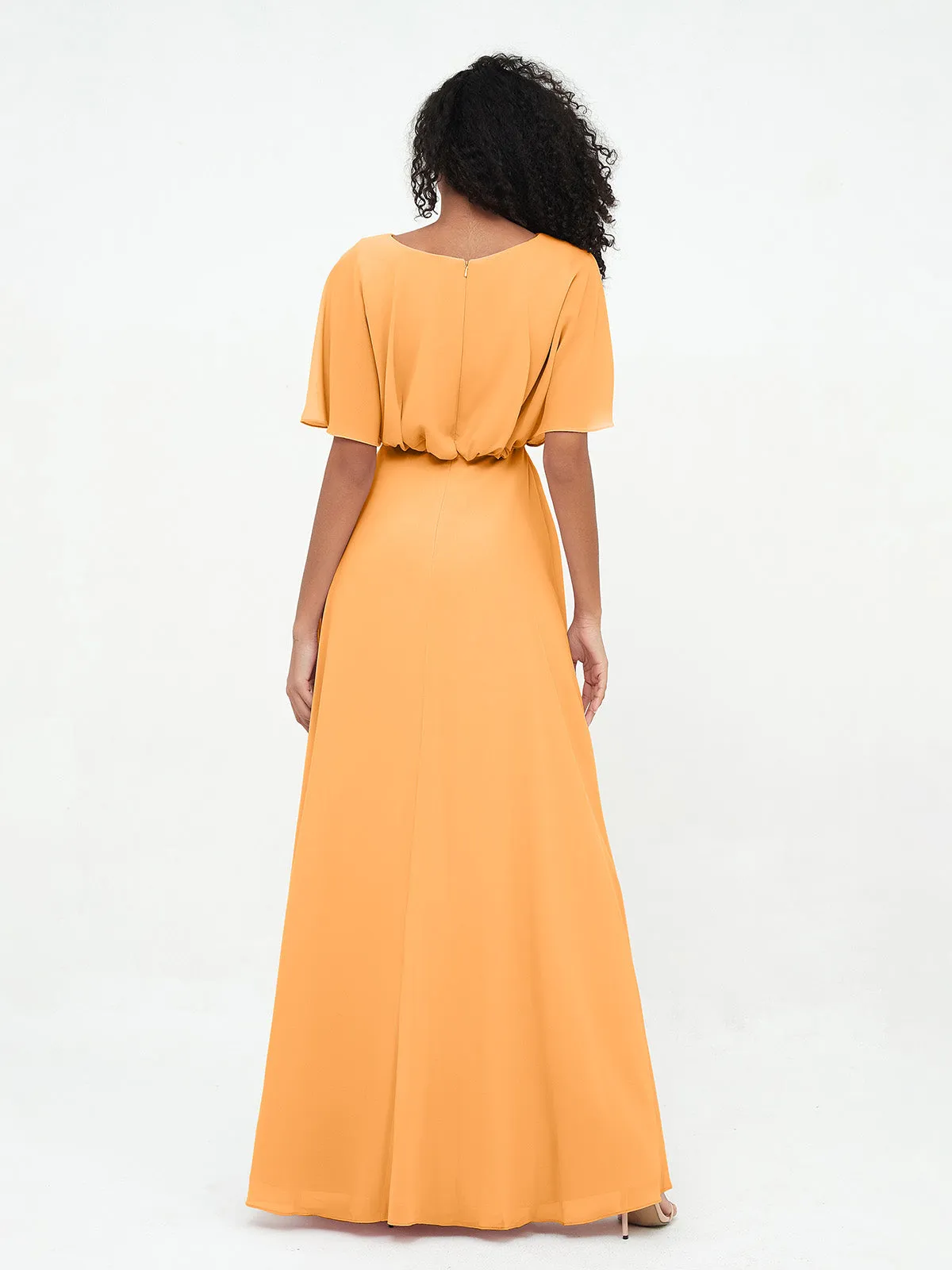 Chiffon Full Length Bridesmaid Dresses with Wrap Tangerine